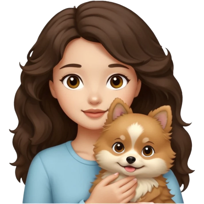 light-skinned-girl-wavy-dark-brown-hair-brown-eyes-petting-light-beige-pomeranian emoji