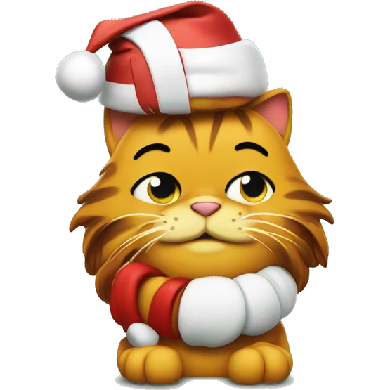 Garfield next to a Christmas tree emoji