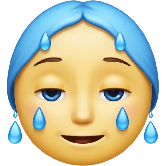 Pleading Face emoji, smiling with closed eyes and two large blue tears—iOS style. emoji