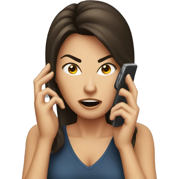 Brunette angry Woman talking on cell phone emoji