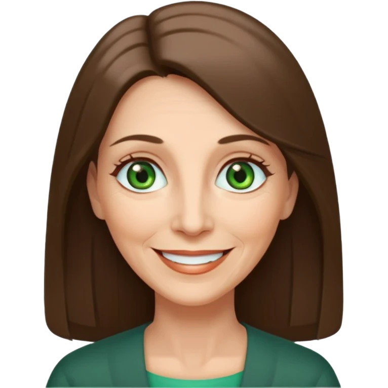 Pretty older woman with green eyes and long straight Ash-brown hair and long face  emoji