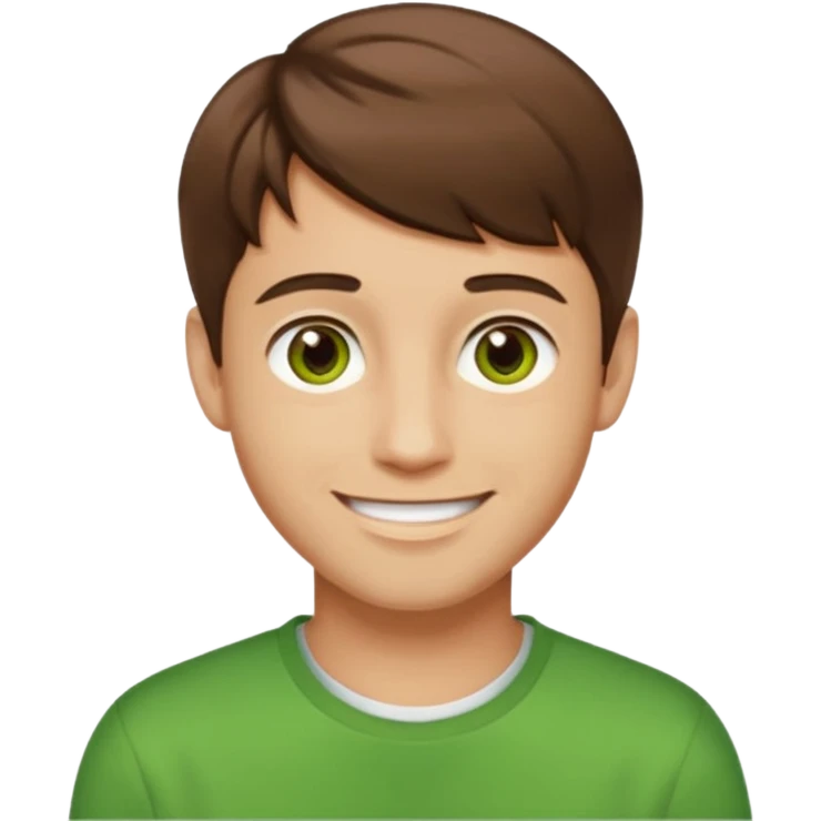 guy with a short hair that is medium brown. hazel eyes that lean green. light skin emoji