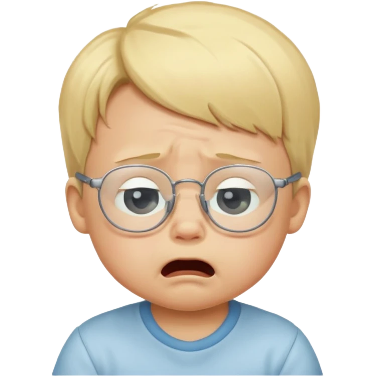 blond baby boy crying with glasses emoji