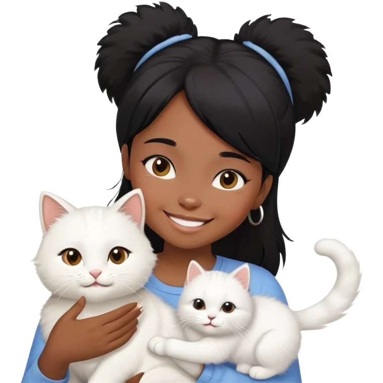 Black girl with straight hair playing with a cat emoji