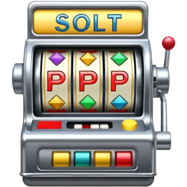 Slot machine, classic, 5 reels, nothing written on it, the symbols shown are not 7s, but in order letters P, R, O, P, O emoji