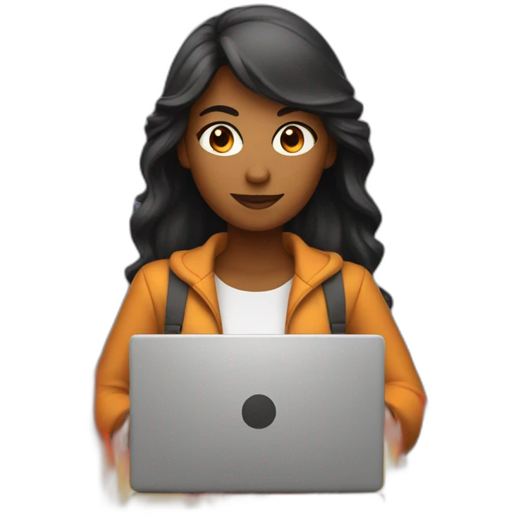 developer woman with a laptop and a fire behind her emoji