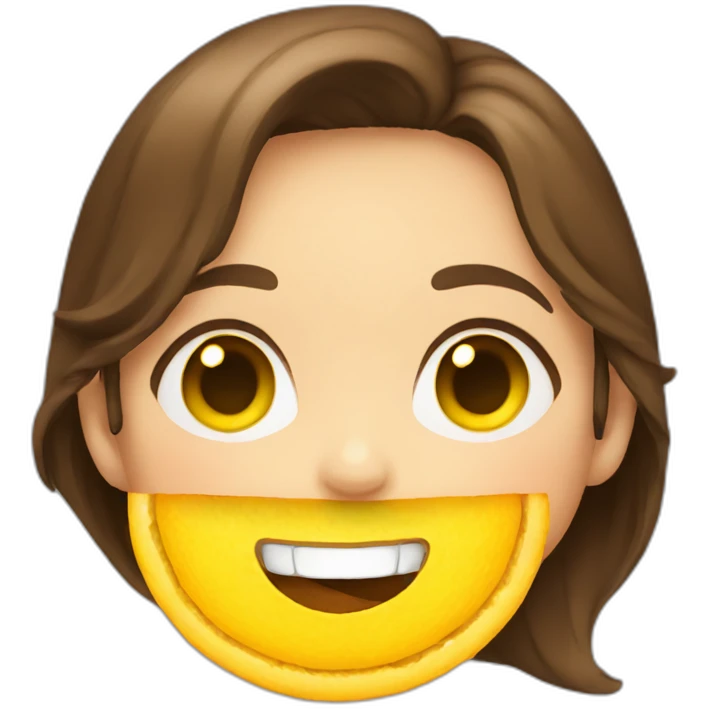 a girl, with brown hair, with yellow crisps instead of her 2 front tooth emoji