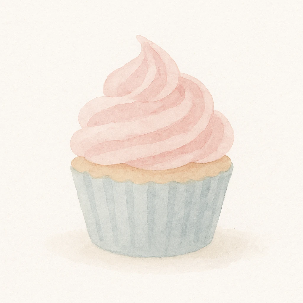cupcake with pink icing, delicate brushstrokes, soft pastel colors, watercolor art style emoji
