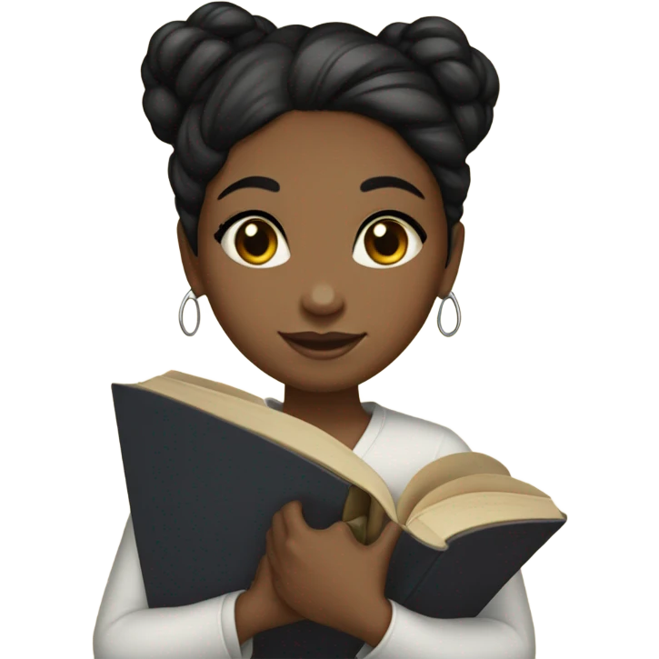 african american girl black hair in bun hold book with cross on it emoji