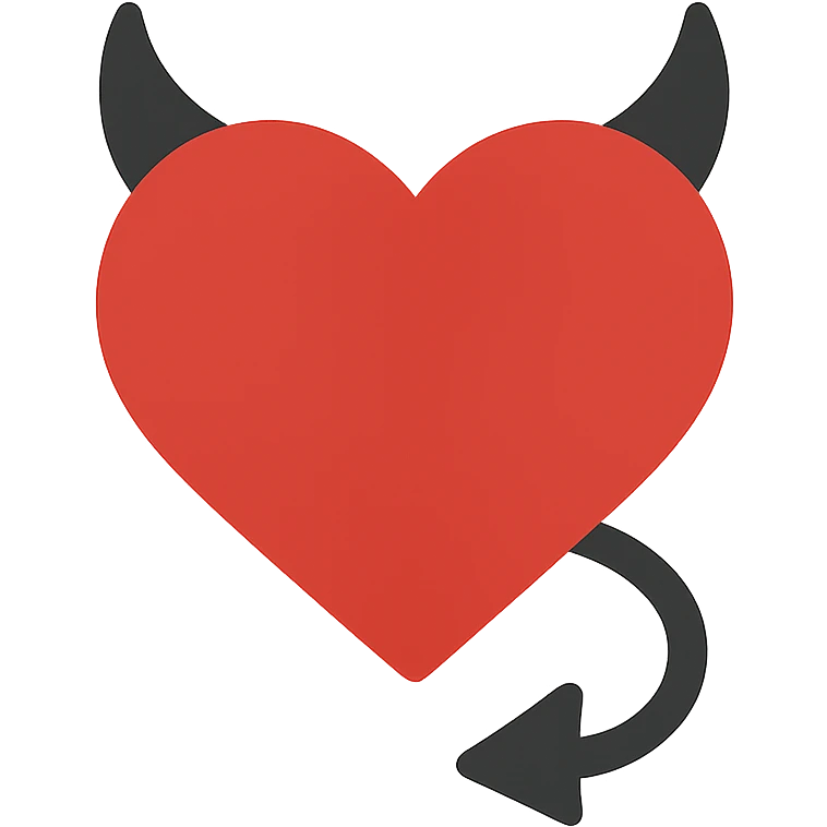 minimalist devil heart icon, flat red and black colors emoji