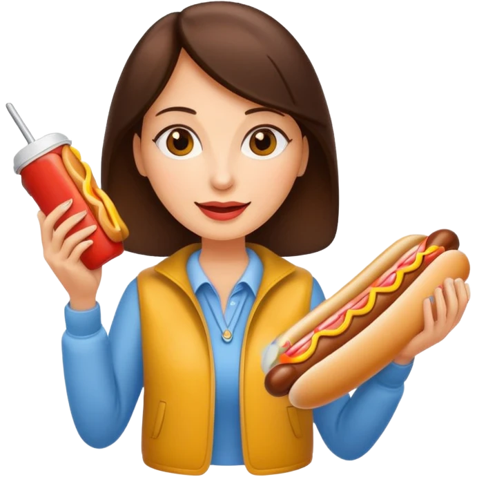 tourist brunette woman holding hot dog emoji
