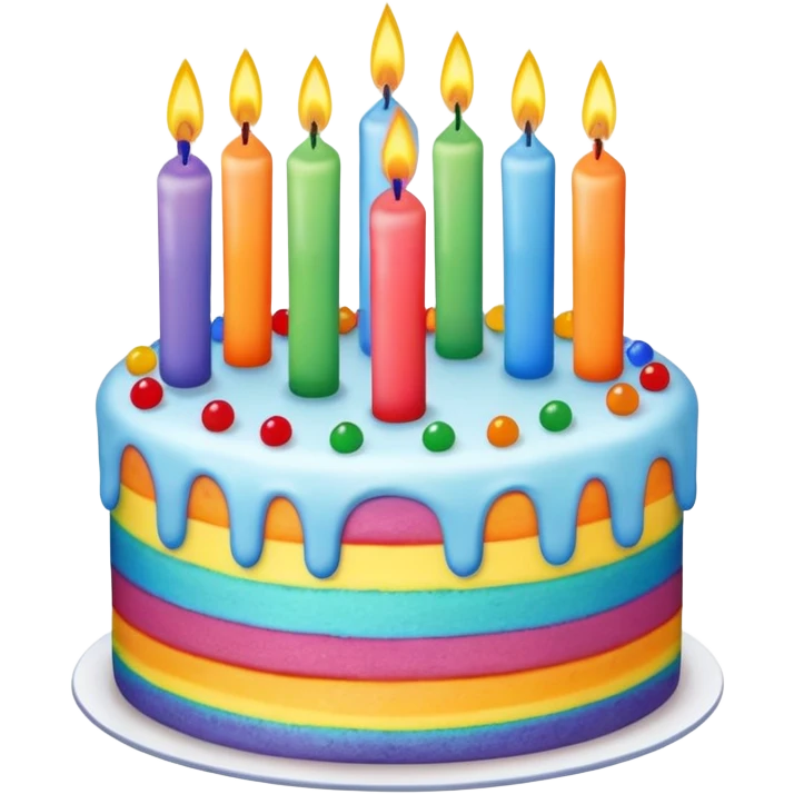 Rainbow birthday cake with ten candles  emoji
