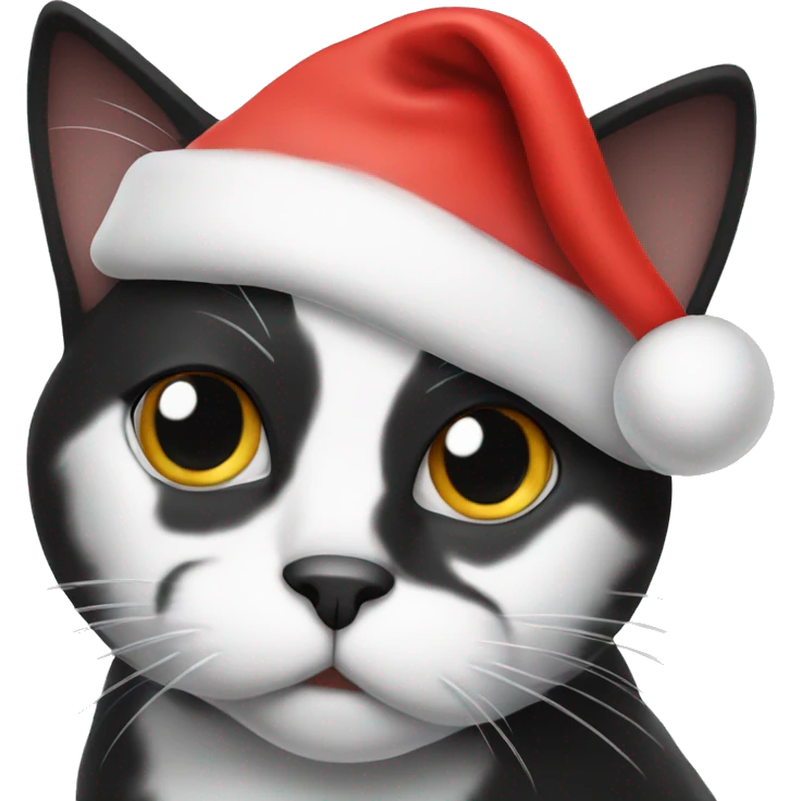 Black and white cat wearing Santa hat emoji