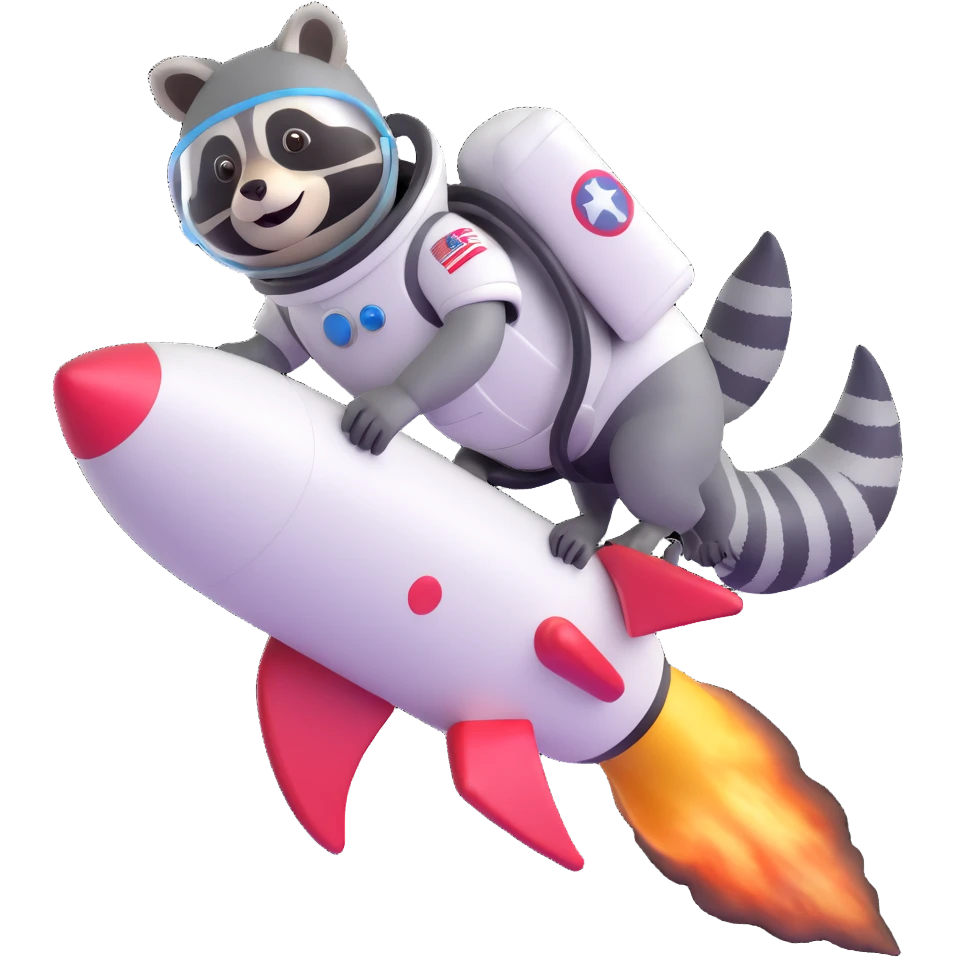 raccoon astronaut riding a rocket emoji