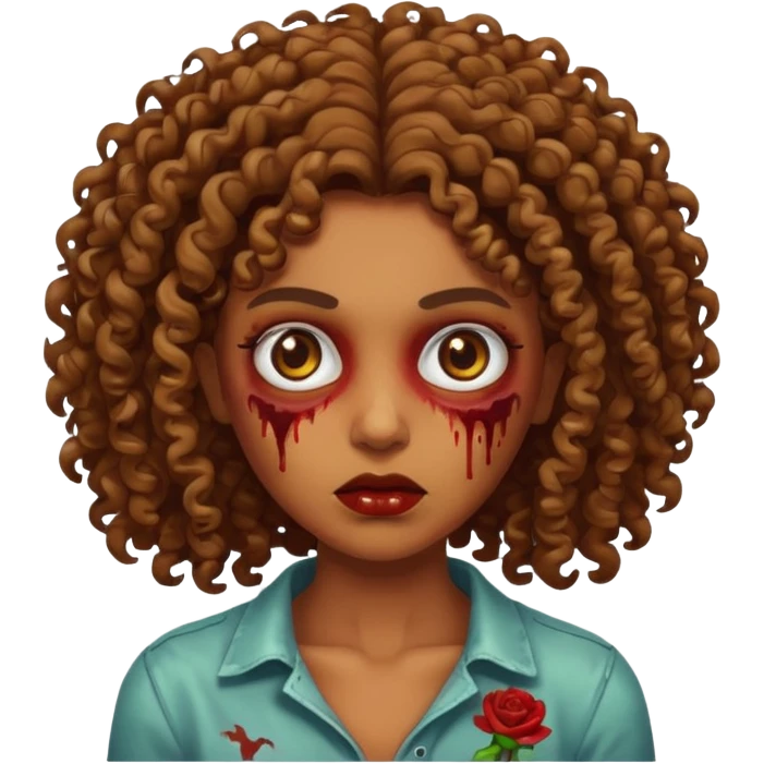 Faça um zumbi, com uma moça parda dos cabelos cacheados  emoji