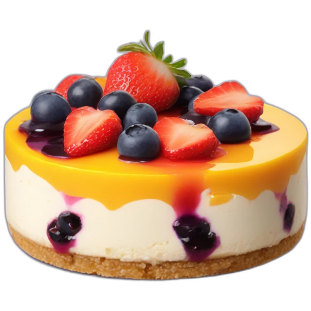 No bake cheesecake topped with 3 jams strawberry , blueberry and mango  emoji