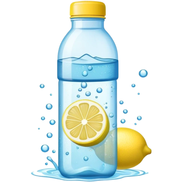 Morning hydration symbol: water bottle with lemon slice and sparkles representing creatine powder emoji