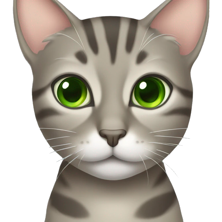Grey and tan tabby cat with green eyes  emoji