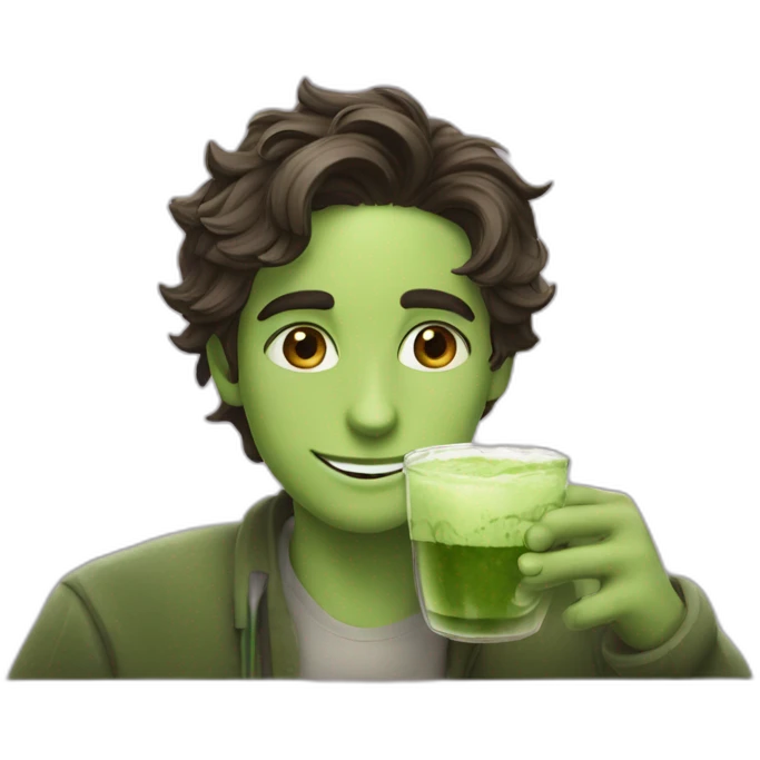 Timothee chalet drinking matcha and smirking emoji