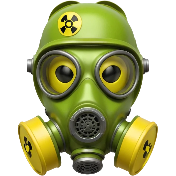 3D render of Gas Mask, toxic waste aesthetic, neon green bubbling liquid, caution yellow metal, industrial warning texture, Apple emoji style, isolated on white background --v 6.0 emoji