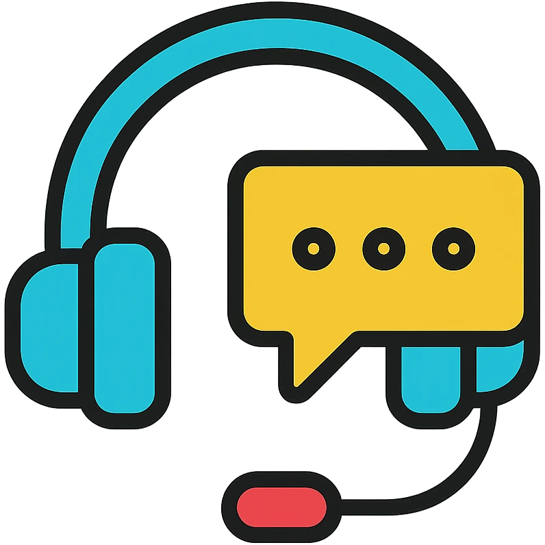 voice chat widget icon, headset with chat bubble, flat design, tech app look emoji