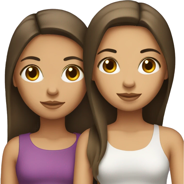 two girls with brunette hair and straight emoji
