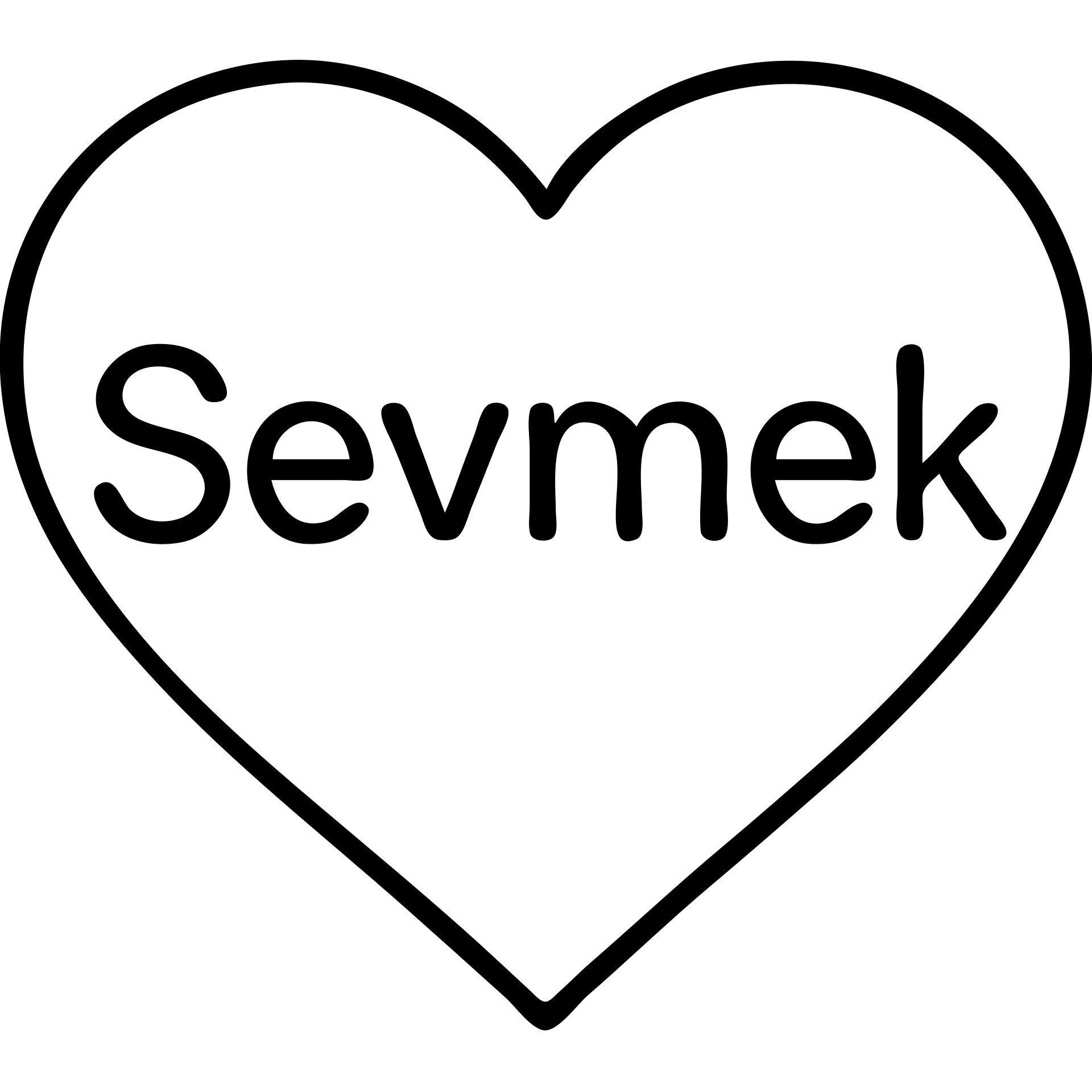 A simple outlined icon with the word "Sevmek" integrated into a heart or love design emoji