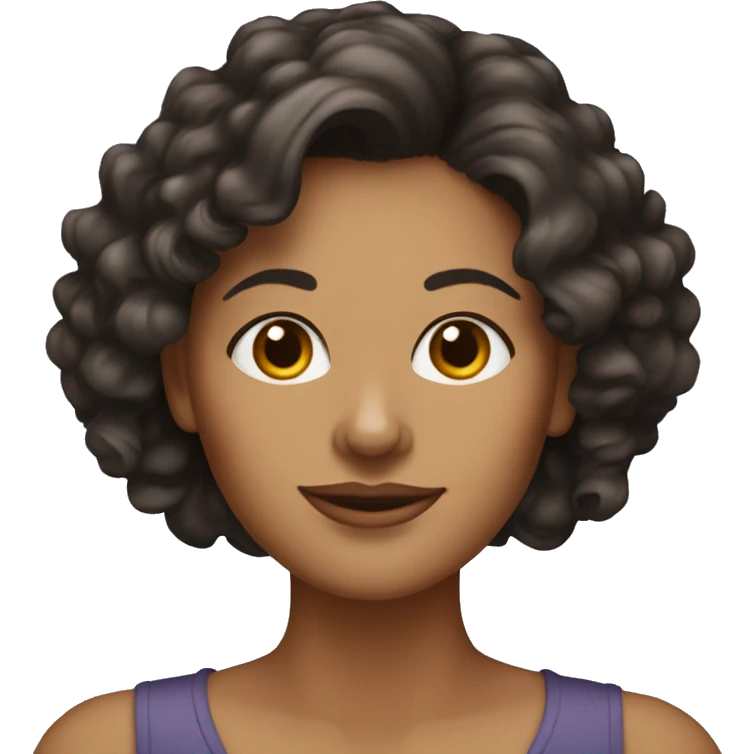 40 years old woman with dark brown hair ,slidly curly and a yorkie  emoji