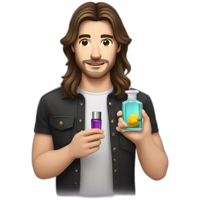 white skin men with long brunette hair with a perfum bottle emoji