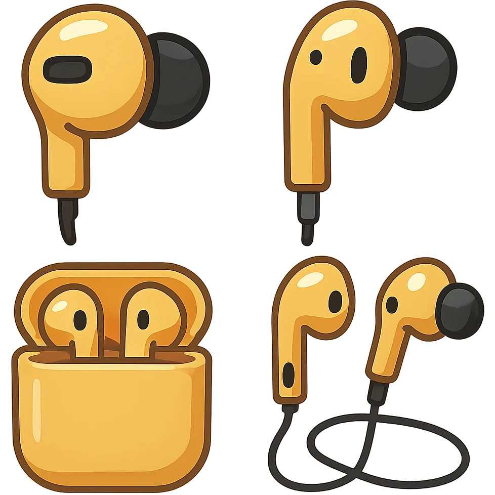EarPods headphones in emoji style, different angles, gold emoji