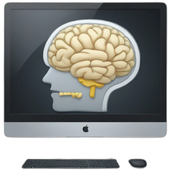 iMac with brain on screen emoji