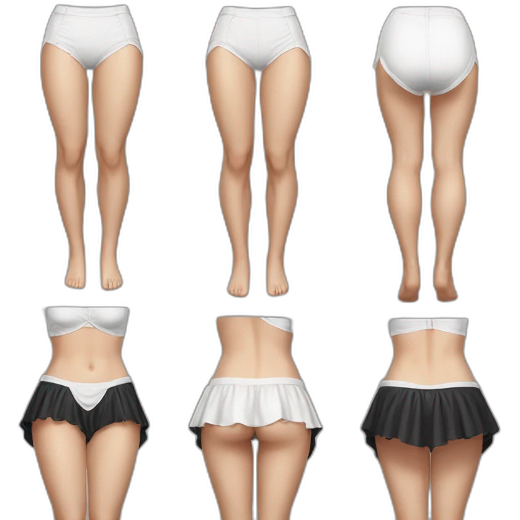 Hyperrealistic Full body Caucasian curvy beauty white knickers back and front views black skirt strong wind emoji