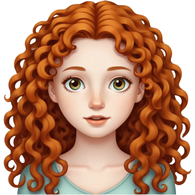 Attractive girl with extremely long curly hair and many freckles on her face emoji