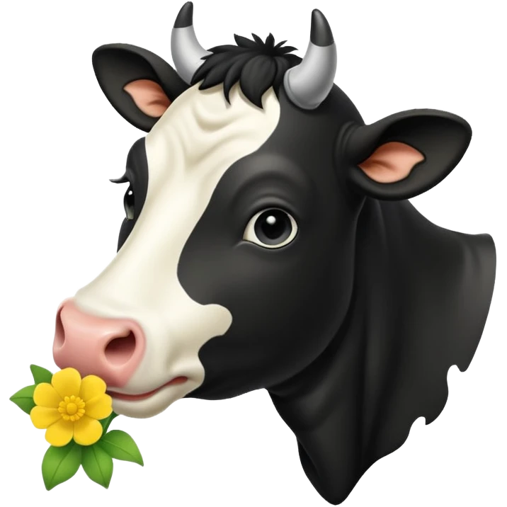 pantomime friesan cow with buttercup in mouth emoji