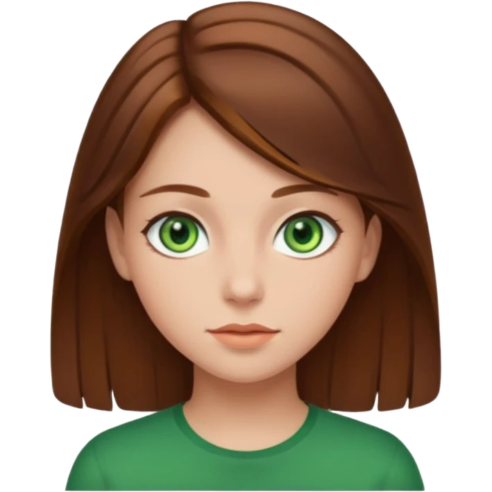 Make a girl with brown hair and green eyes emoji