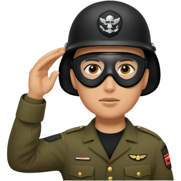 Soldier saluting with helmet + black mask emoji