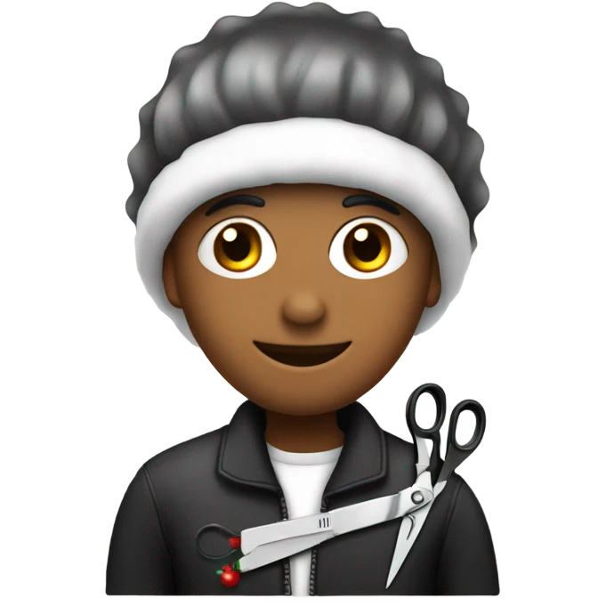 Hairstylist with a Santa hat on and a pair of scissors emoji