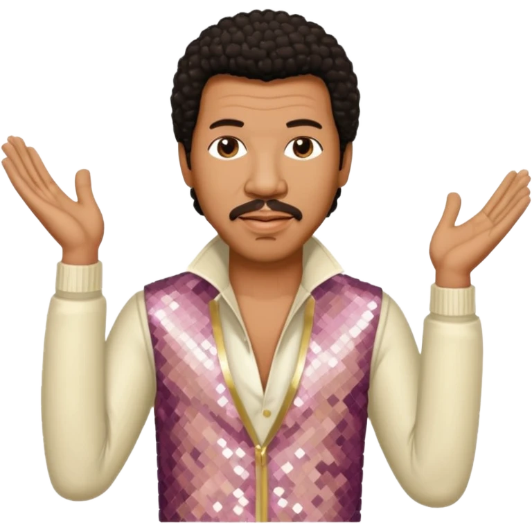 Lionel Richie with dark brown hair, cream sequin outfit  emoji