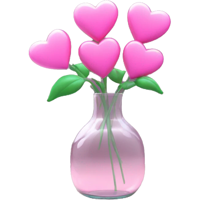 10000000 huge pink hearts on stems in a clear glass vase emoji