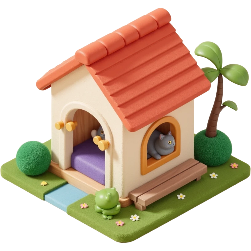 cats relaxing in a vertical playhouse emoji
