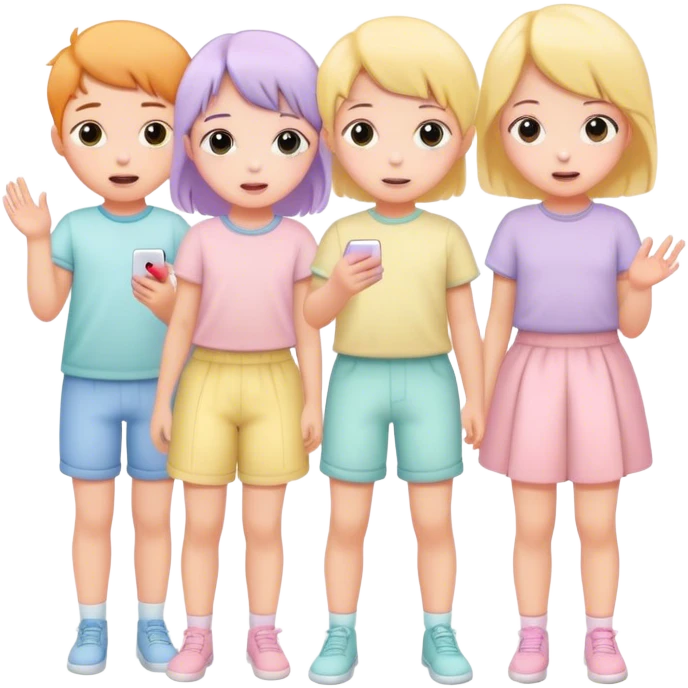 children in pastel clothes play emoji