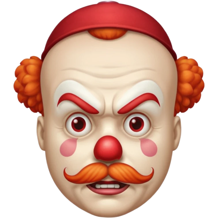 Angry clown — furrowed brow, mustache, tiny hat. emoji