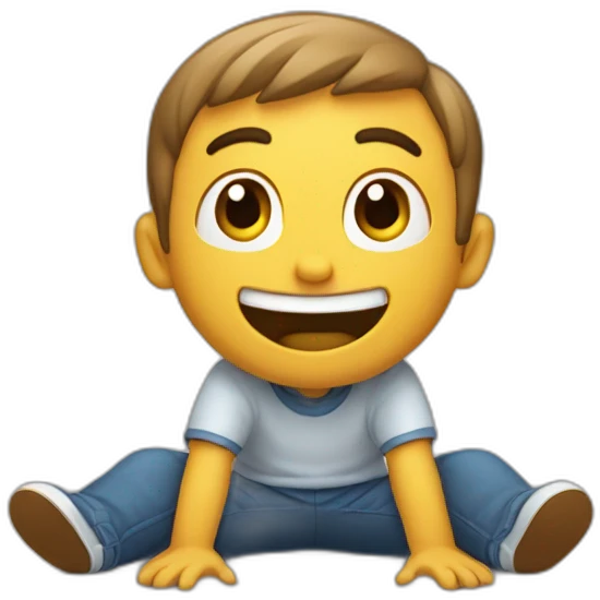 a guy sitting on the floor, who spreads his arms in surprise and smiles a little at the comicality of the situation emoji