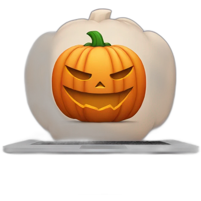 Halloween pumpkin behind a laptop emoji