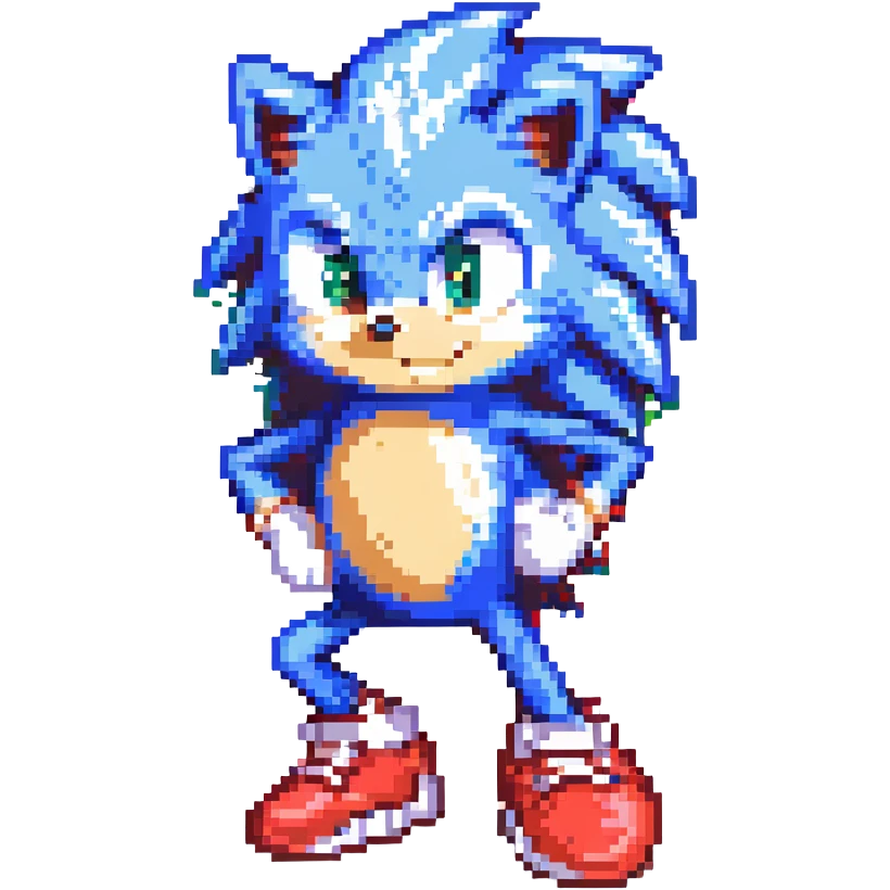 Sonic the Hedgehog, blue cartoon hedgehog with red shoes, energetic pose emoji