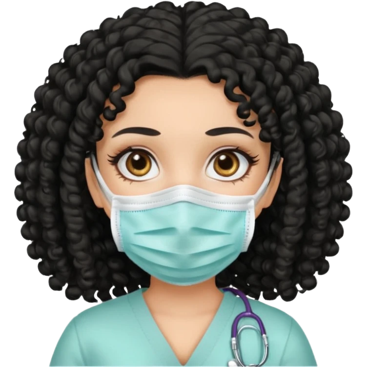 a pretty tan bratz girl with black curly hair. no makeup, looking sick, wearing a mask emoji