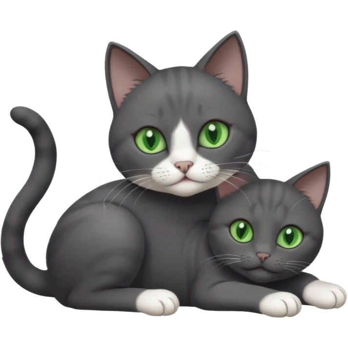 beautiful female solid dark grey cat with green eyes, white toes/paws and white patch on her chest rolling upside down emoji