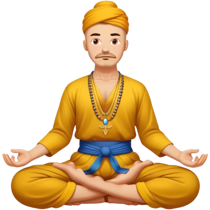 Ukrainian Cossack with a topknot meditating in litus pose in saffron harem pants emoji