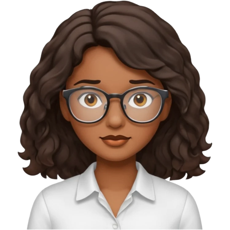 Emoji of a wavy hear dark young woman with glasses and a white shirt emoji