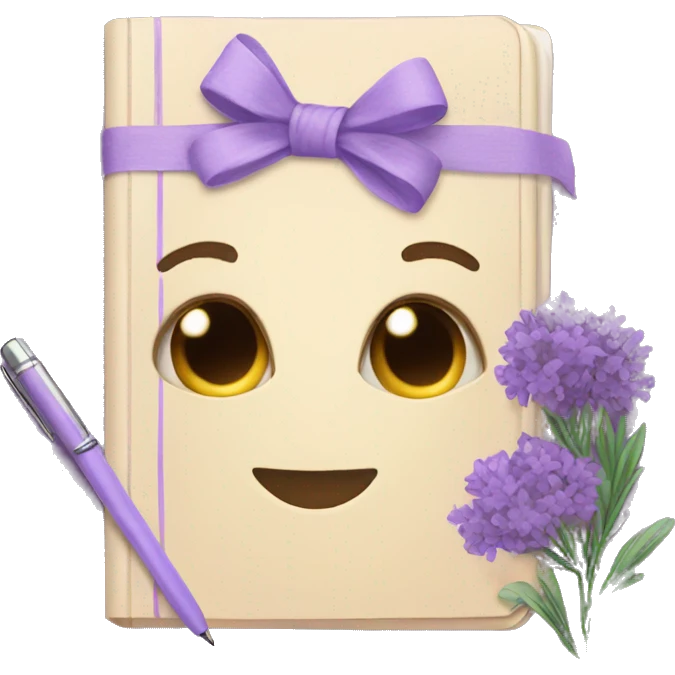 Brown journal with bows and lavender flowers emoji